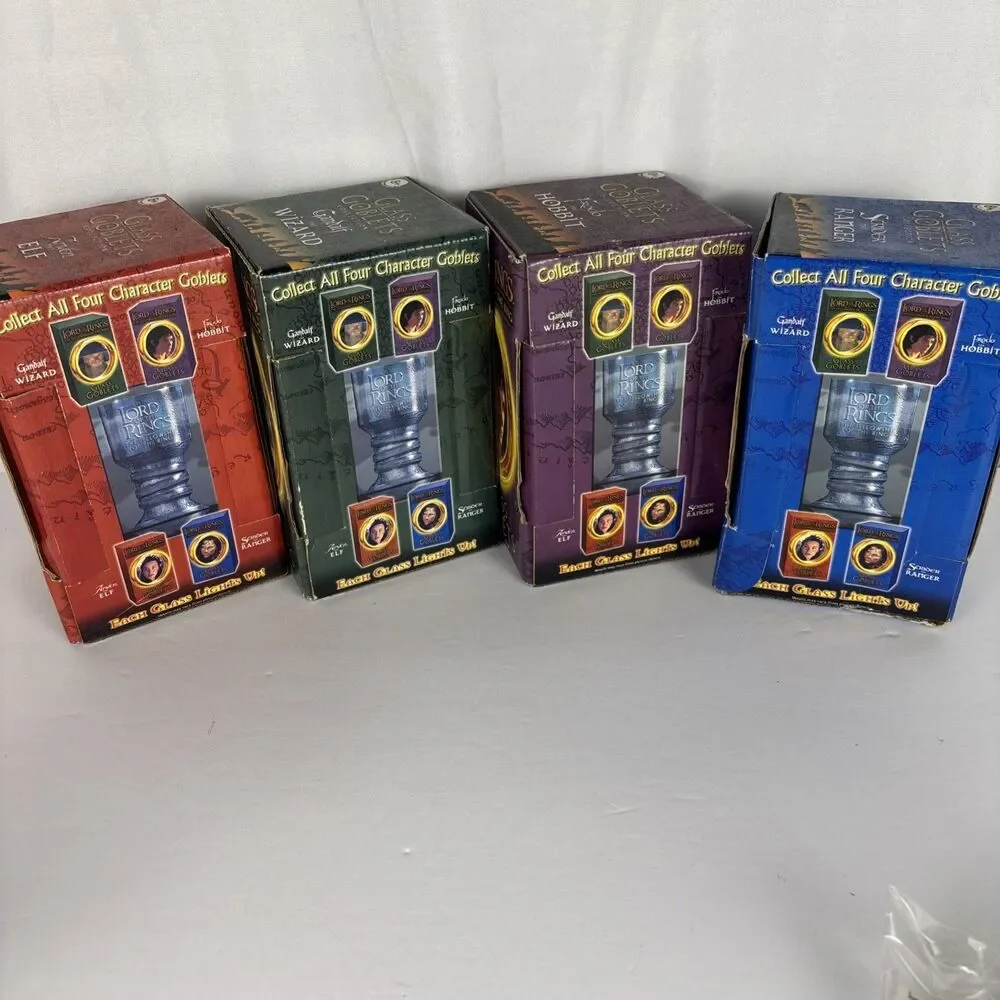 LOTR Lord of the Rings Glass Goblet Set Burger King 2001 Complete Set Of 4